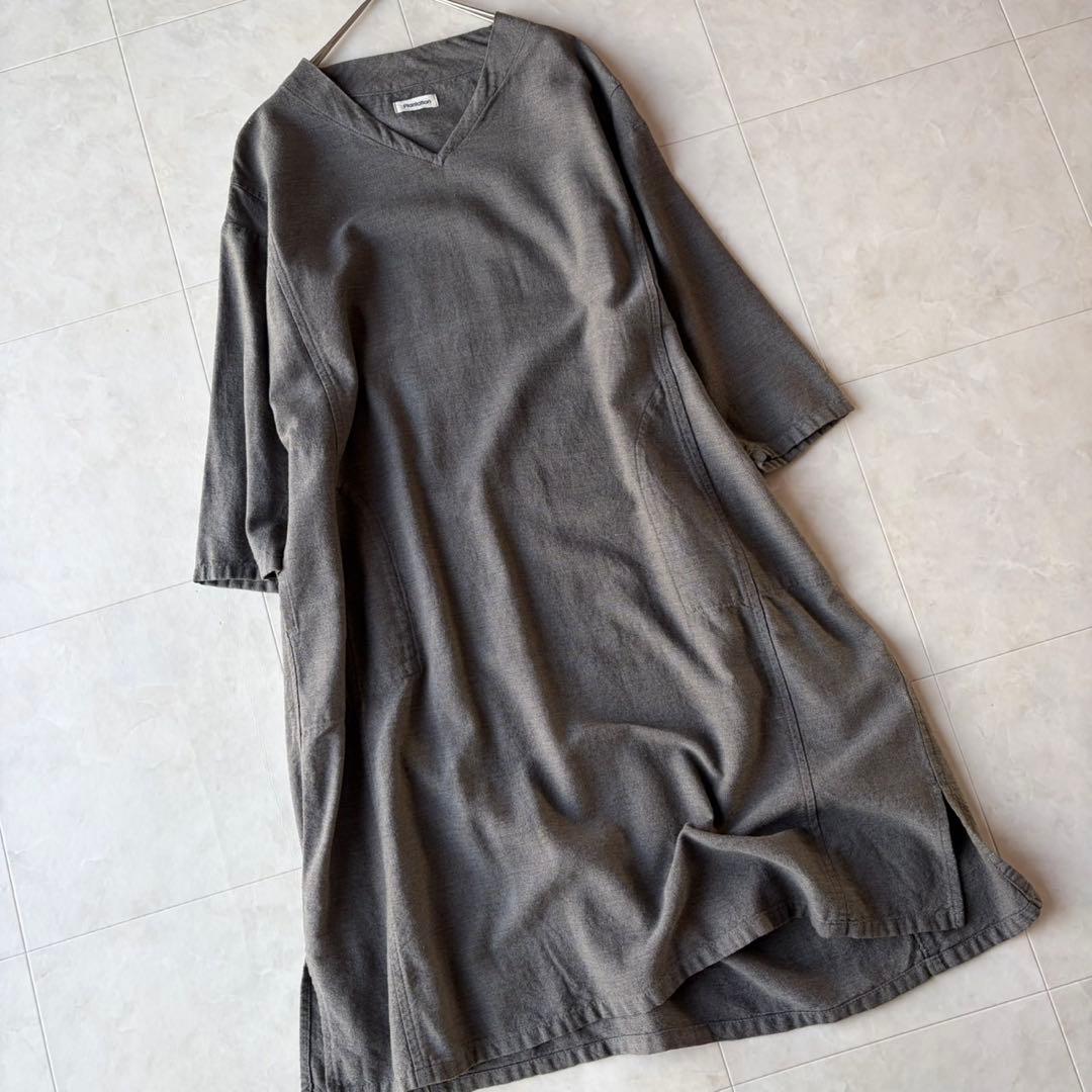 プランテーション Plantation Vネックロングワンピース グレー M
