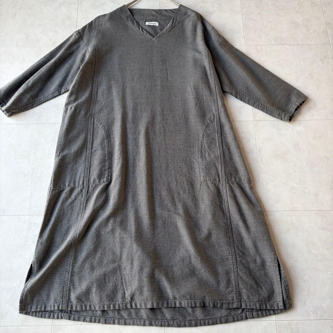 プランテーション Plantation Vネックロングワンピース グレー M