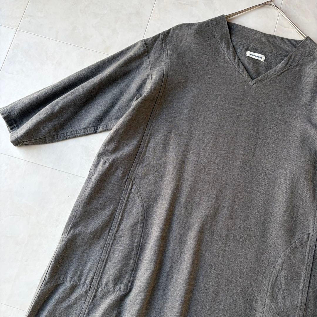 プランテーション Plantation Vネックロングワンピース グレー M