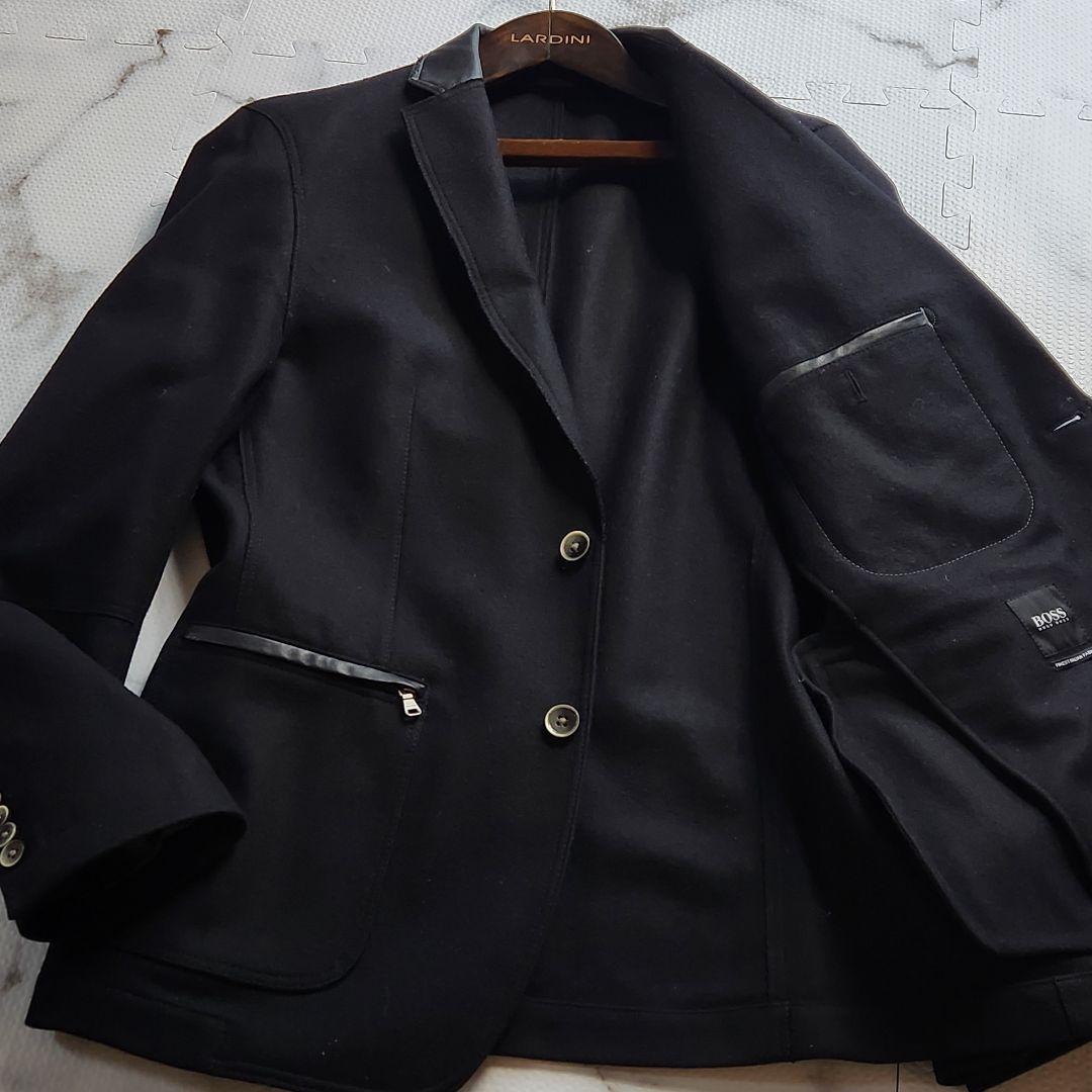 入手困難✨XL相当 HUGO BOSS テーラードジャケット レザー 切り替え