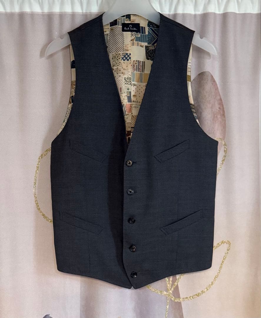 ポールスミス グラフィックフォト 花柄 ウール ジレ ベスト グレー 日本製