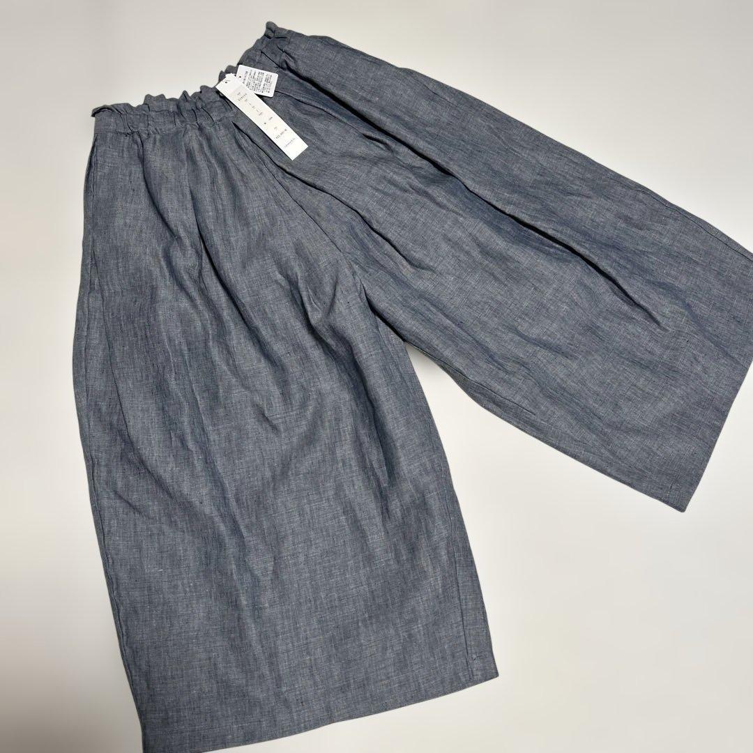 タグ付き　アピースオブライブラリー リネンシャンブレーキュロットパンツ