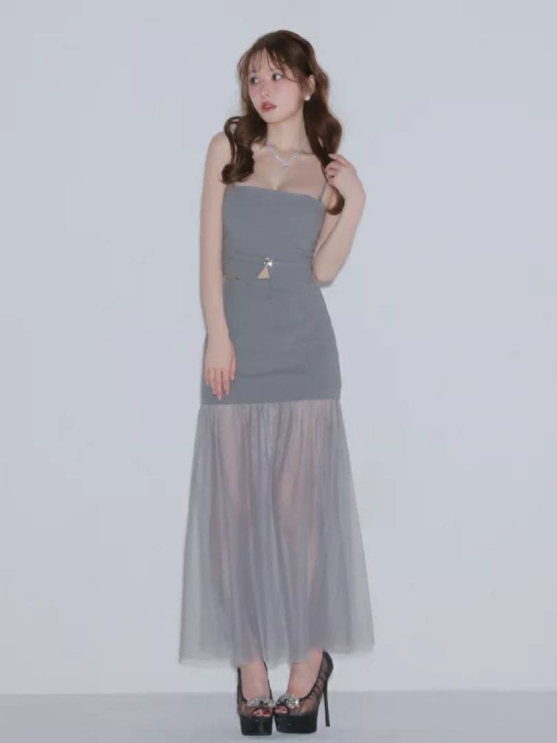 Mグレー GL3489ローブドフルールグロッシーブリエ　ロング　キャバドレス
