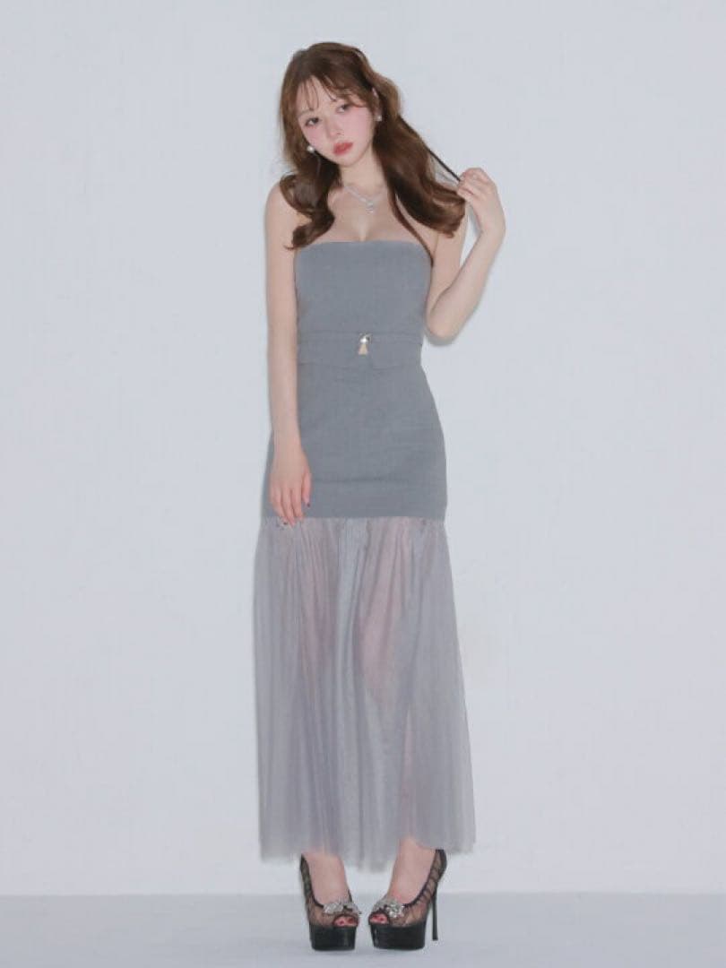 Mグレー GL3489ローブドフルールグロッシーブリエ　ロング　キャバドレス