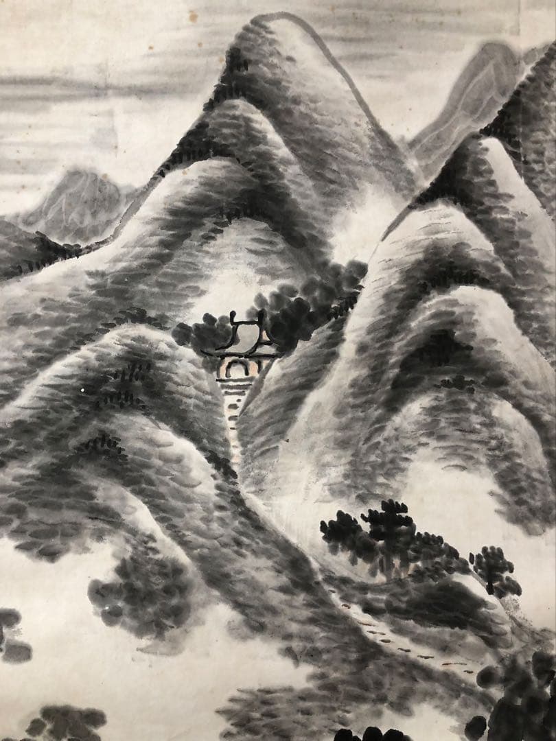 掛け軸　山水　王寅斗 絵［山水図］紙本　肉筆58！