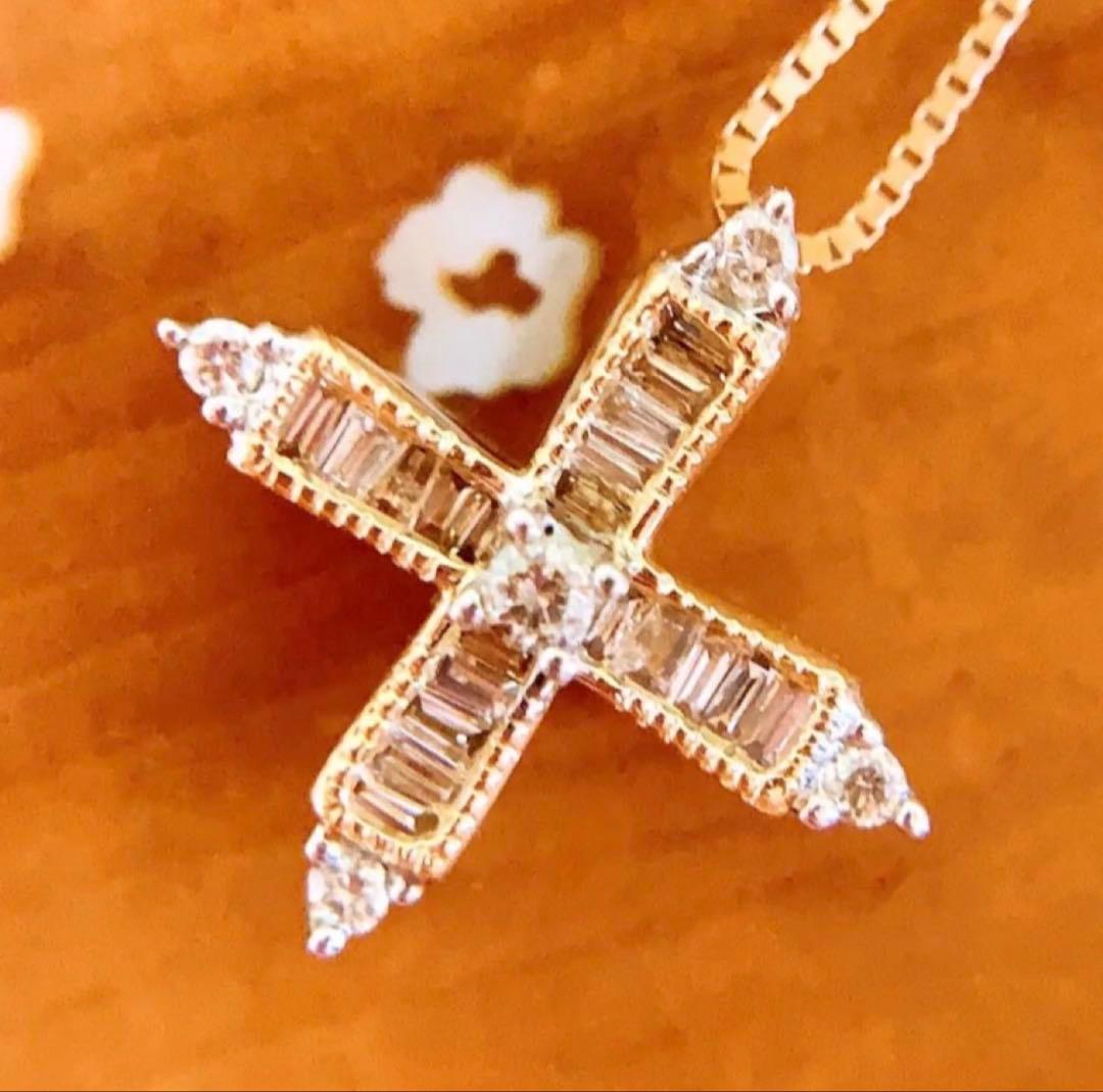 D0.19CT✳︎k18YG クロスダイヤモンドネックレストップ