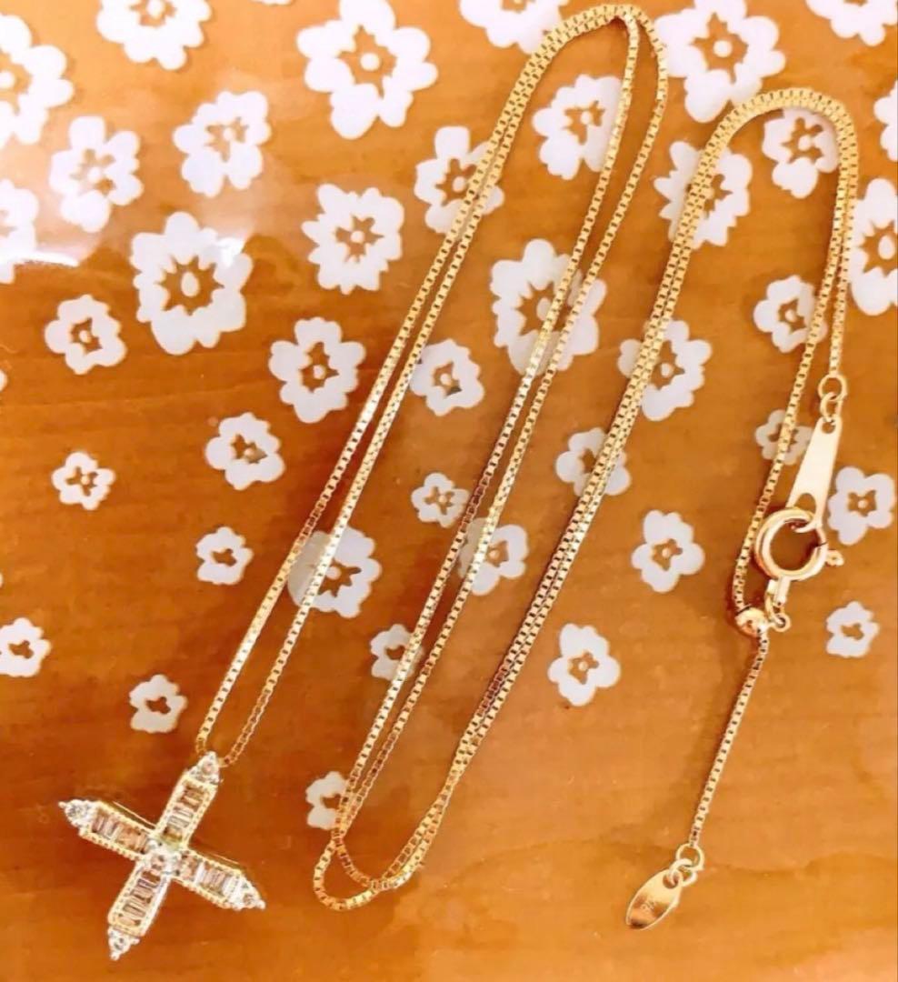 D0.19CT✳︎k18YG クロスダイヤモンドネックレストップ