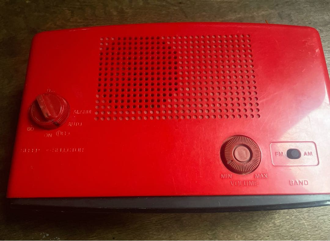 動作確認済　ナショナル　パタパタ時計　赤　レトロ ラジオチューナー　置き時計