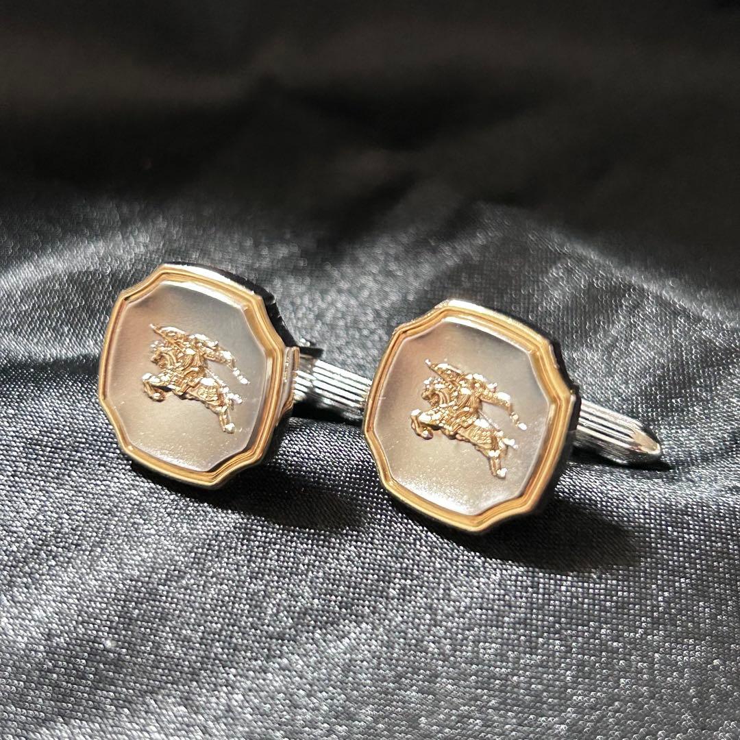 【3点セット】バーバリー タイピン カフス カフリンクス 箱付き シルバー ロゴ