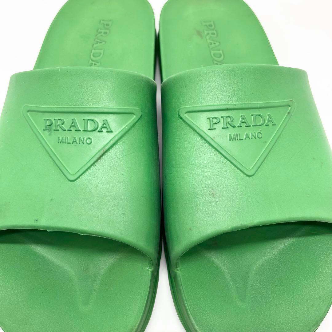 PRADA シャワーサンダル　三角ロゴ　エンボス　グリーン　28cm相当　メンズ