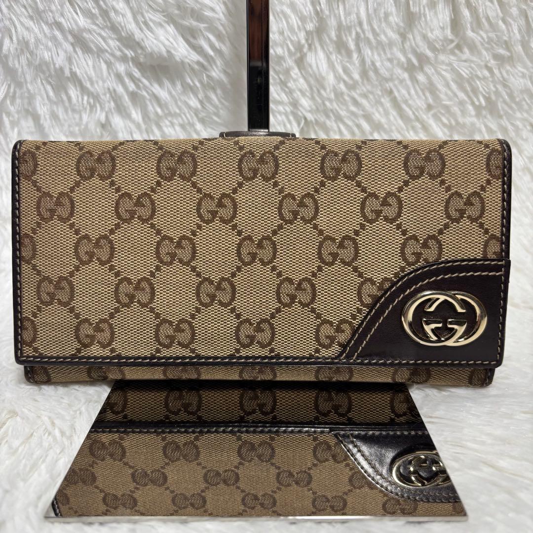 ✨美品✨ グッチ 長財布 GGキャンバス インターロッキング 二つ折り ブラウン