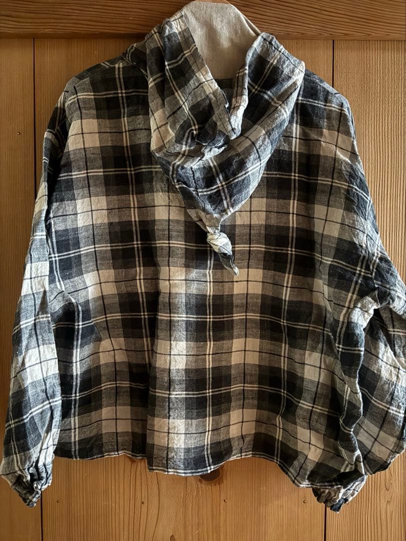 人気作家 pocchi パーカー　リネン ブラックチェック