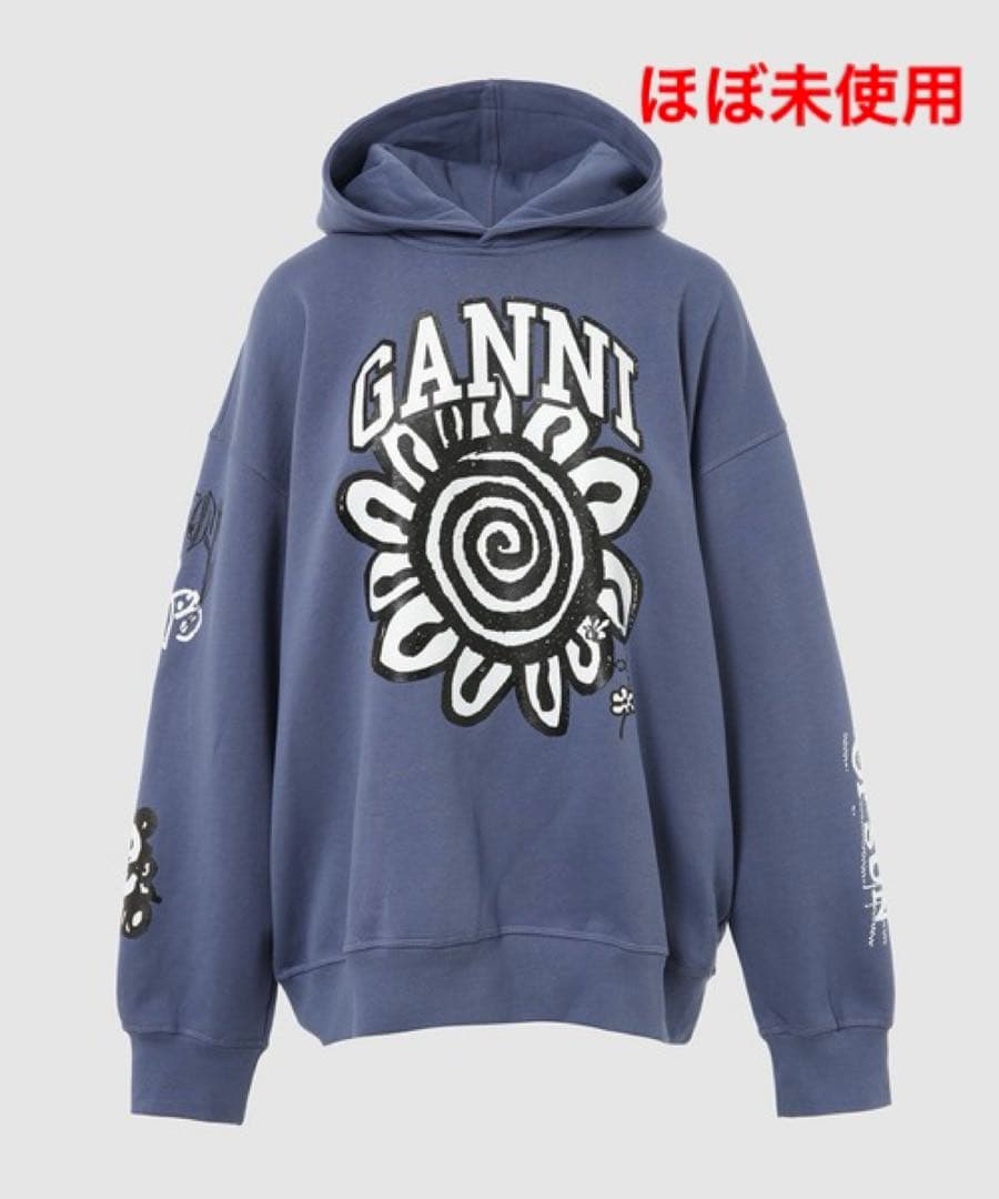 ガニー　花柄　ロゴ　ひまわり　プリント　ブルー　パーカー