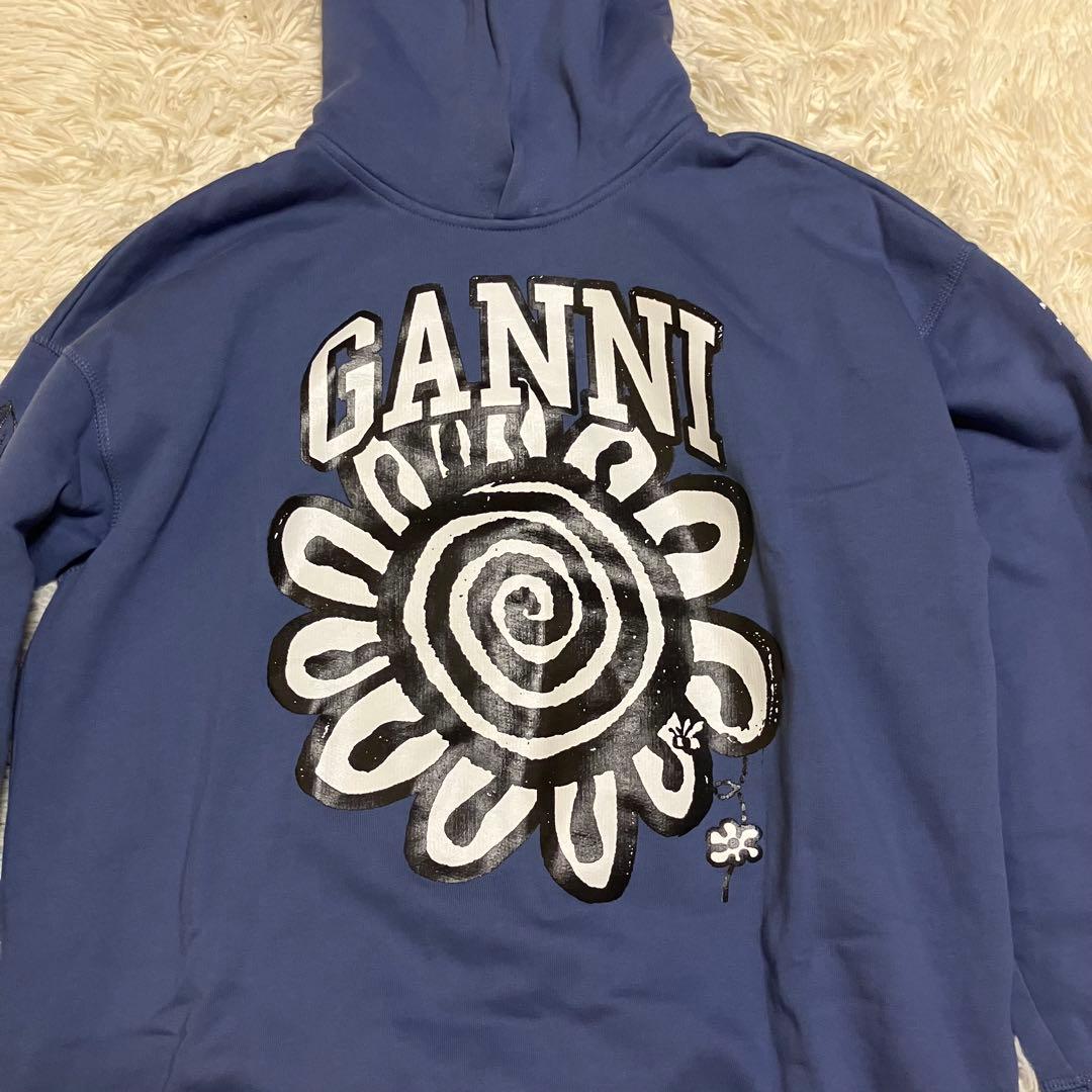 ガニー　花柄　ロゴ　ひまわり　プリント　ブルー　パーカー