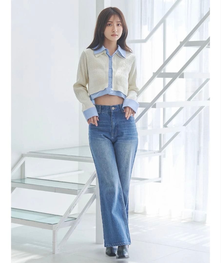 MERCURYDUO POLO別注シャツレイヤード風ケーブルカーディガン