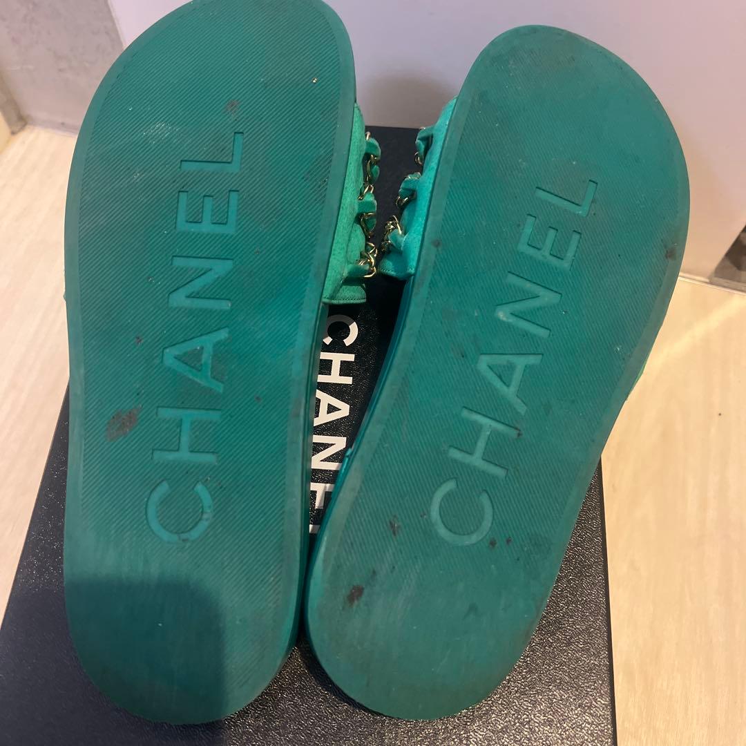 シャネル　CHANEL サンダル　グリーン　ココマーク