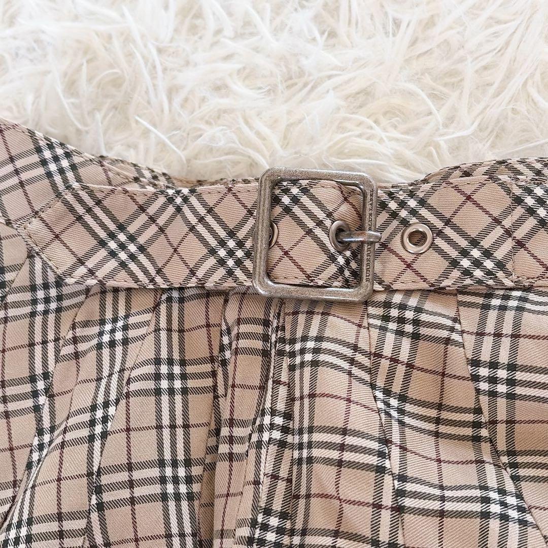 希少✨【バーバリーブルーレーベル】ダブルベルト ノバチェックフレアスカート 36