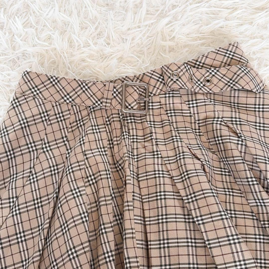 希少✨【バーバリーブルーレーベル】ダブルベルト ノバチェックフレアスカート 36