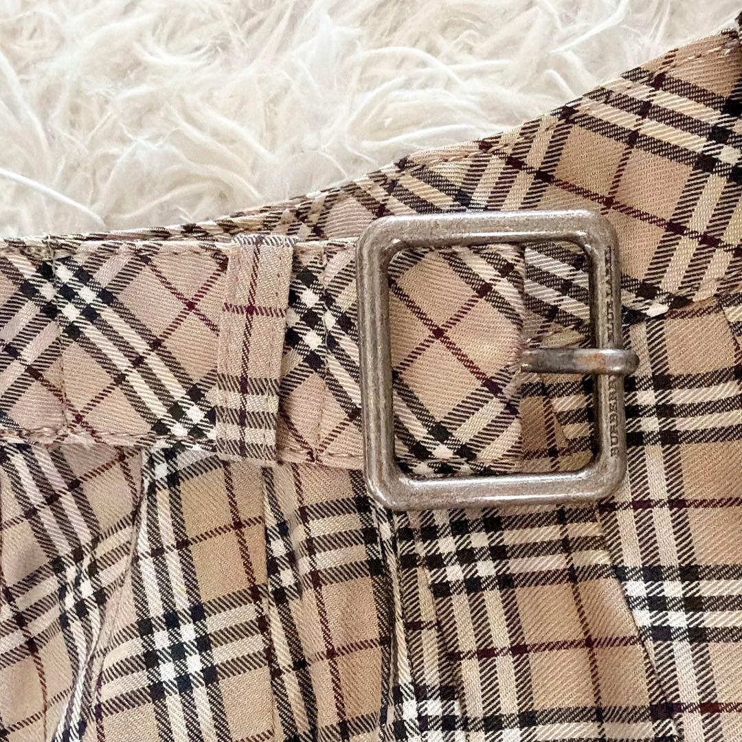 希少✨【バーバリーブルーレーベル】ダブルベルト ノバチェックフレアスカート 36