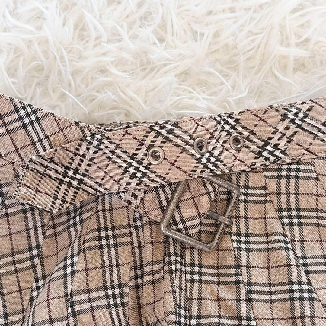 希少✨【バーバリーブルーレーベル】ダブルベルト ノバチェックフレアスカート 36