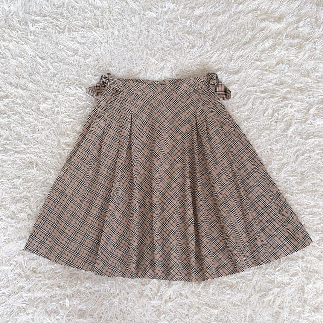 希少✨【バーバリーブルーレーベル】ダブルベルト ノバチェックフレアスカート 36
