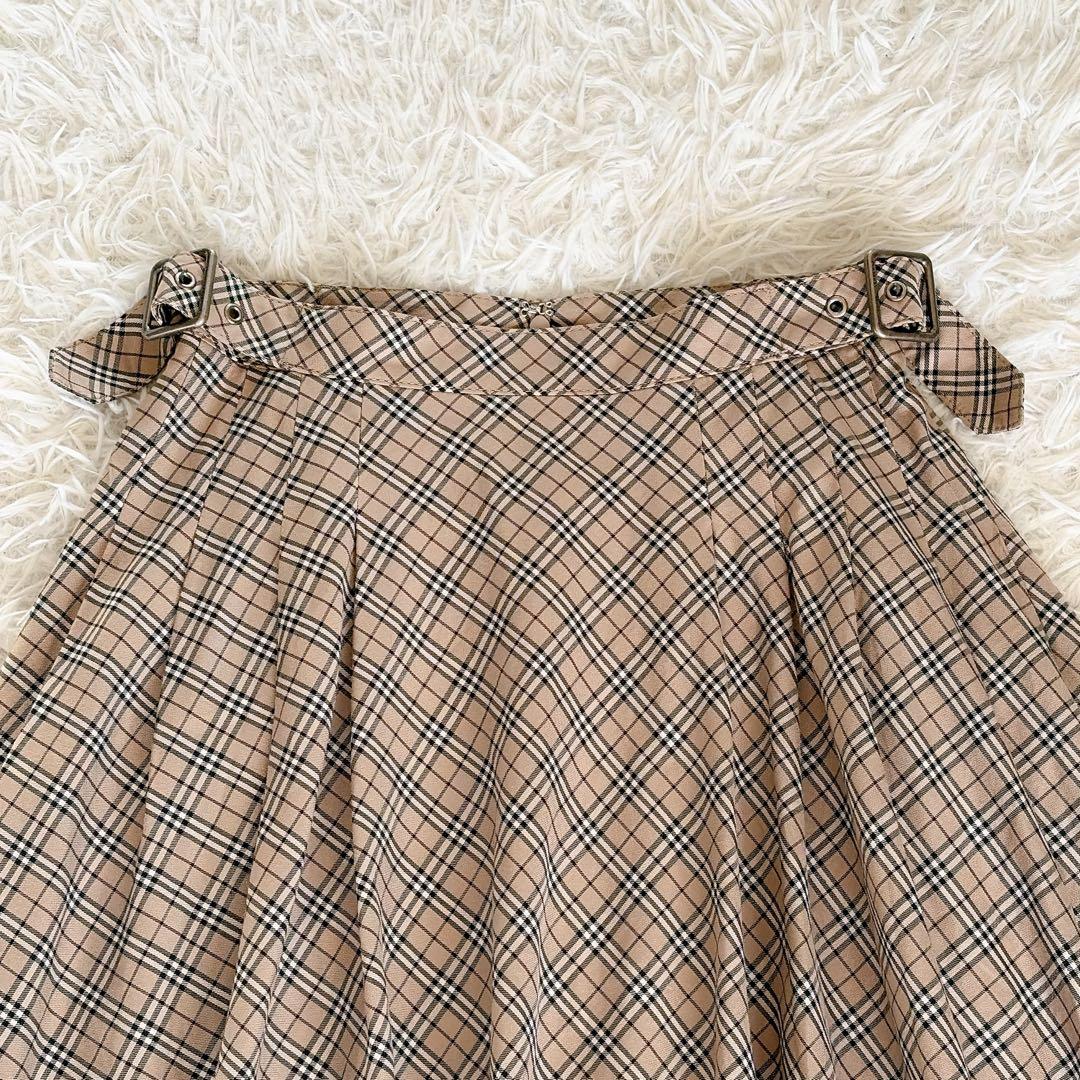 希少✨【バーバリーブルーレーベル】ダブルベルト ノバチェックフレアスカート 36