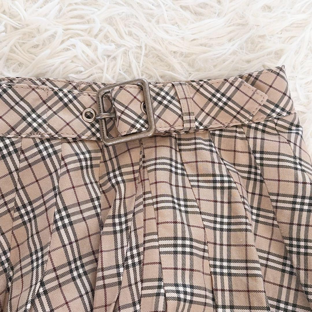 希少✨【バーバリーブルーレーベル】ダブルベルト ノバチェックフレアスカート 36