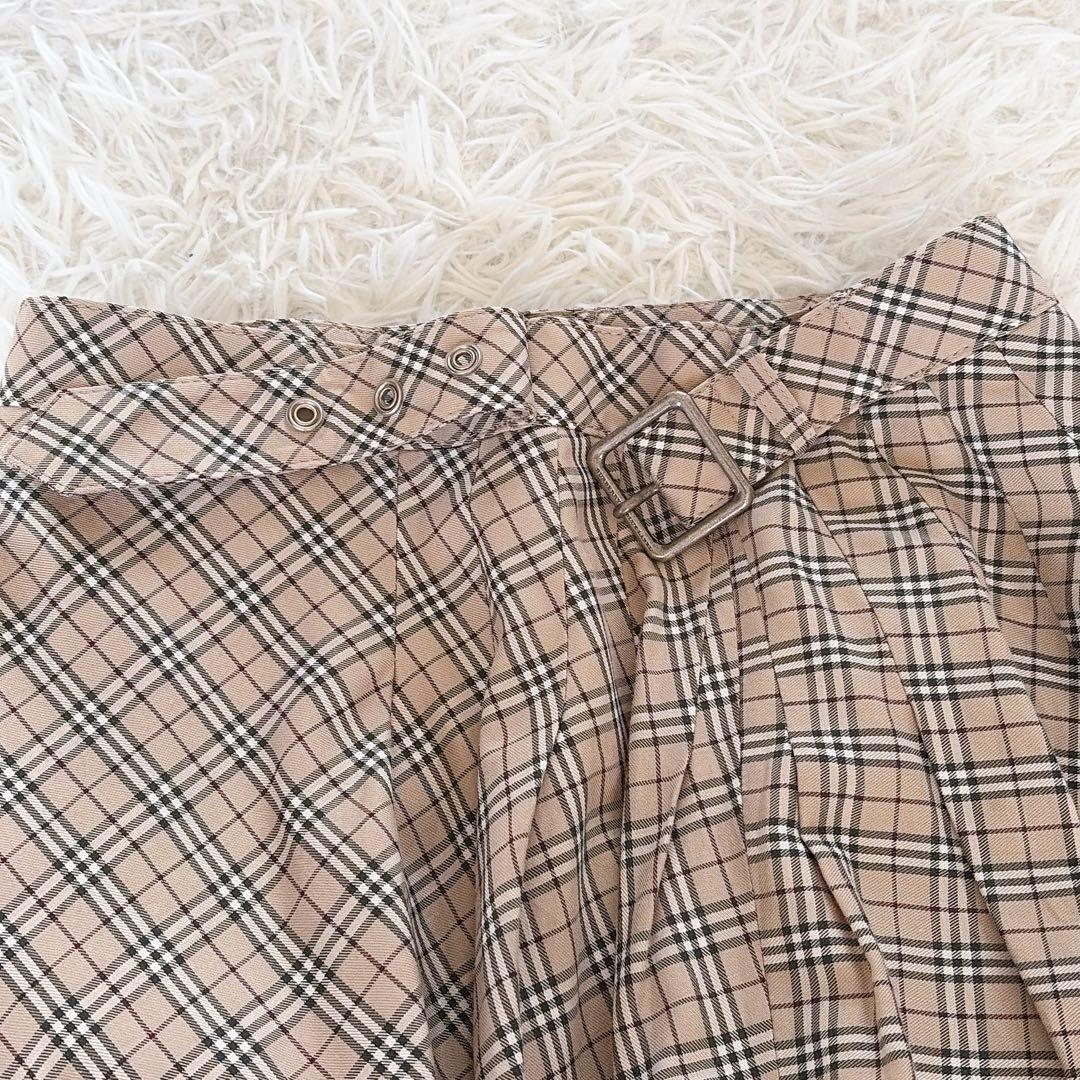 希少✨【バーバリーブルーレーベル】ダブルベルト ノバチェックフレアスカート 36