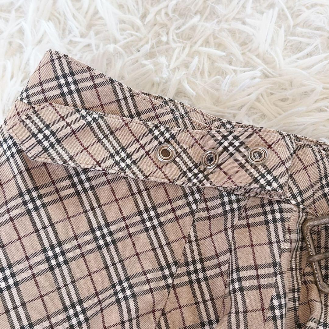希少✨【バーバリーブルーレーベル】ダブルベルト ノバチェックフレアスカート 36