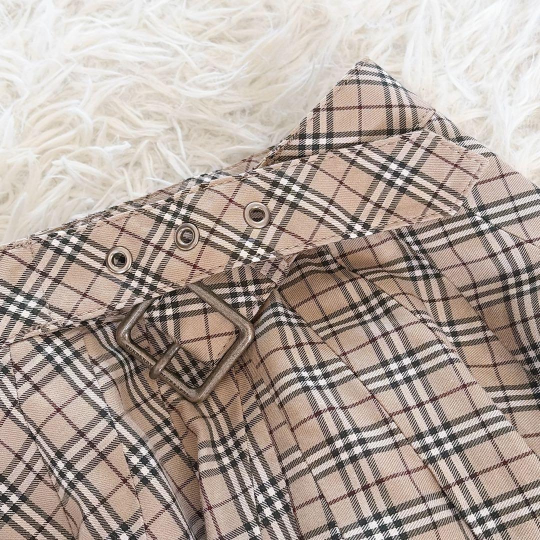 希少✨【バーバリーブルーレーベル】ダブルベルト ノバチェックフレアスカート 36