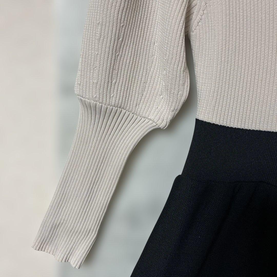 美品。BARNEYS NEW YORK パフスリーブ　リブ編み切替ワンピース