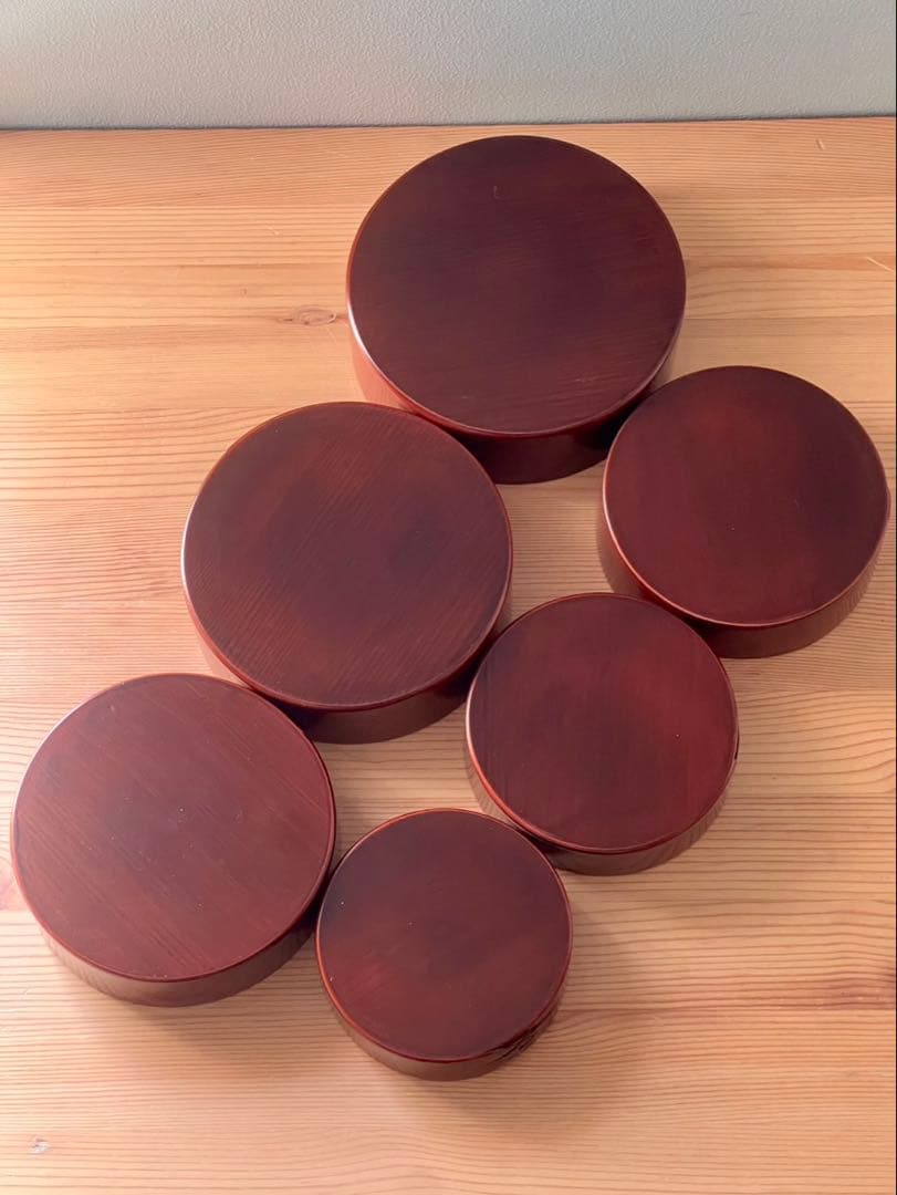 柴田慶信商店　秋田杉　曲げわっぱ　シバキ塗り　　蓋付き 七つ鉢　特注　鱗綴じ