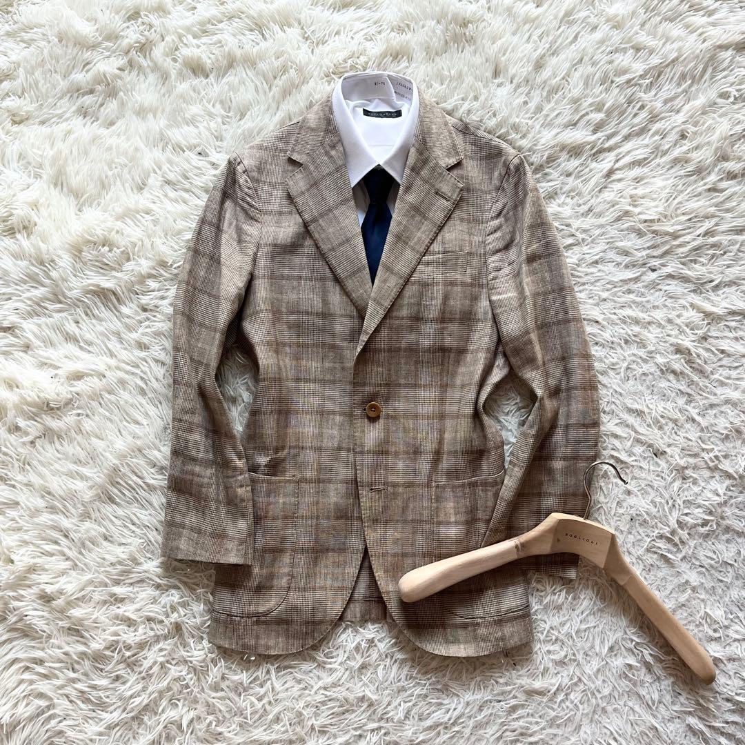 <美品>BOGLIOLI doverベージュ 春夏 シルクリネンジャケット 42