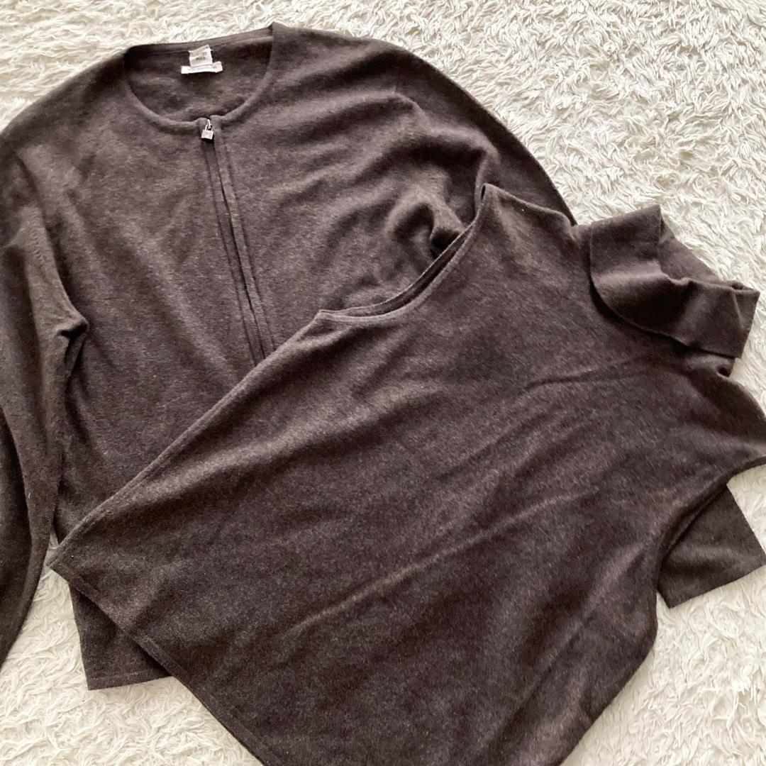 レア 美品　エルメス　L ニット　カーディガン　アンサンブル　ブラウン