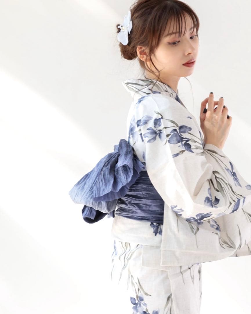 1人で着られる浴衣3点セット 和歌山染工日本染め（ゆかた・しわへこ帯・下駄）