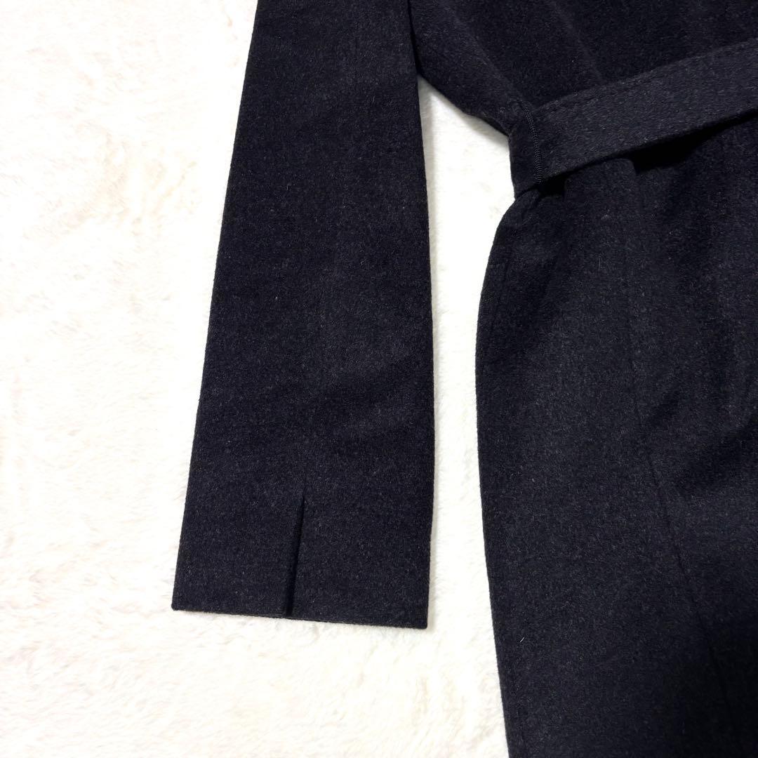 23区 ロングコート ウール アンゴラ ベルト Aライン 黒 40 ステンカラー