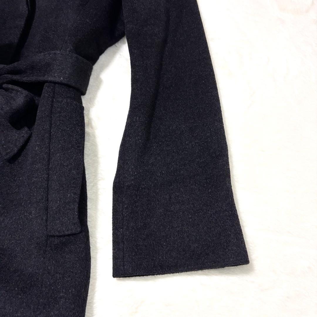 23区 ロングコート ウール アンゴラ ベルト Aライン 黒 40 ステンカラー