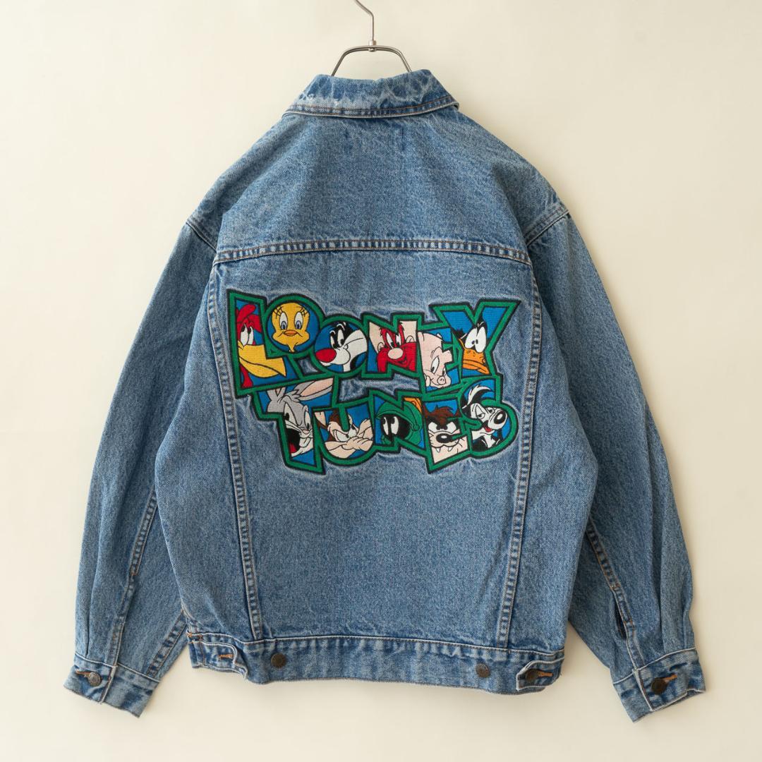 90s ルーニーチューンズ 刺繍デニムジャケット メンズ M相当