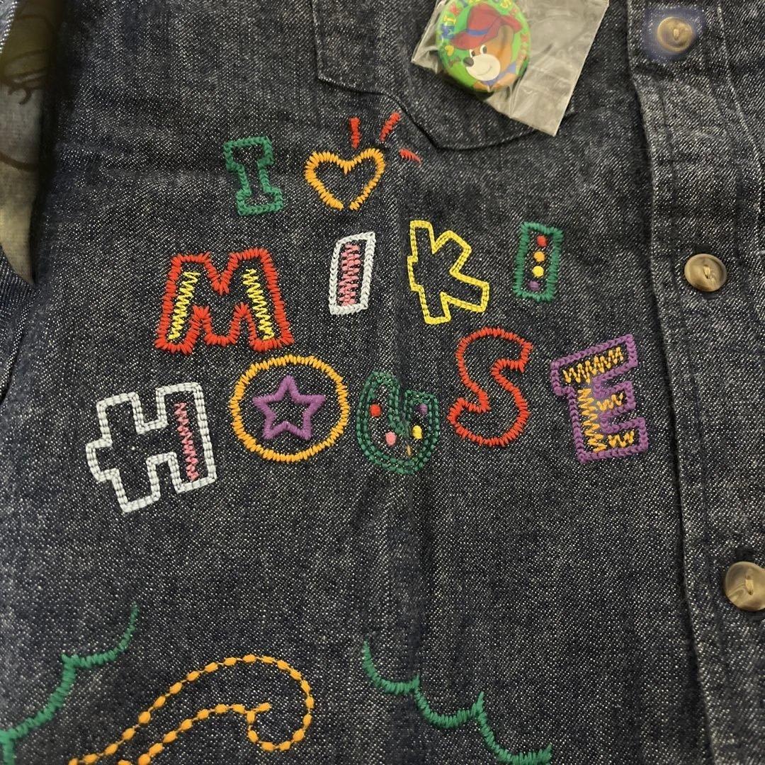 未使用タグ付ミキハウス 前後刺繍 ありデニムシャツ バッチ付 110
