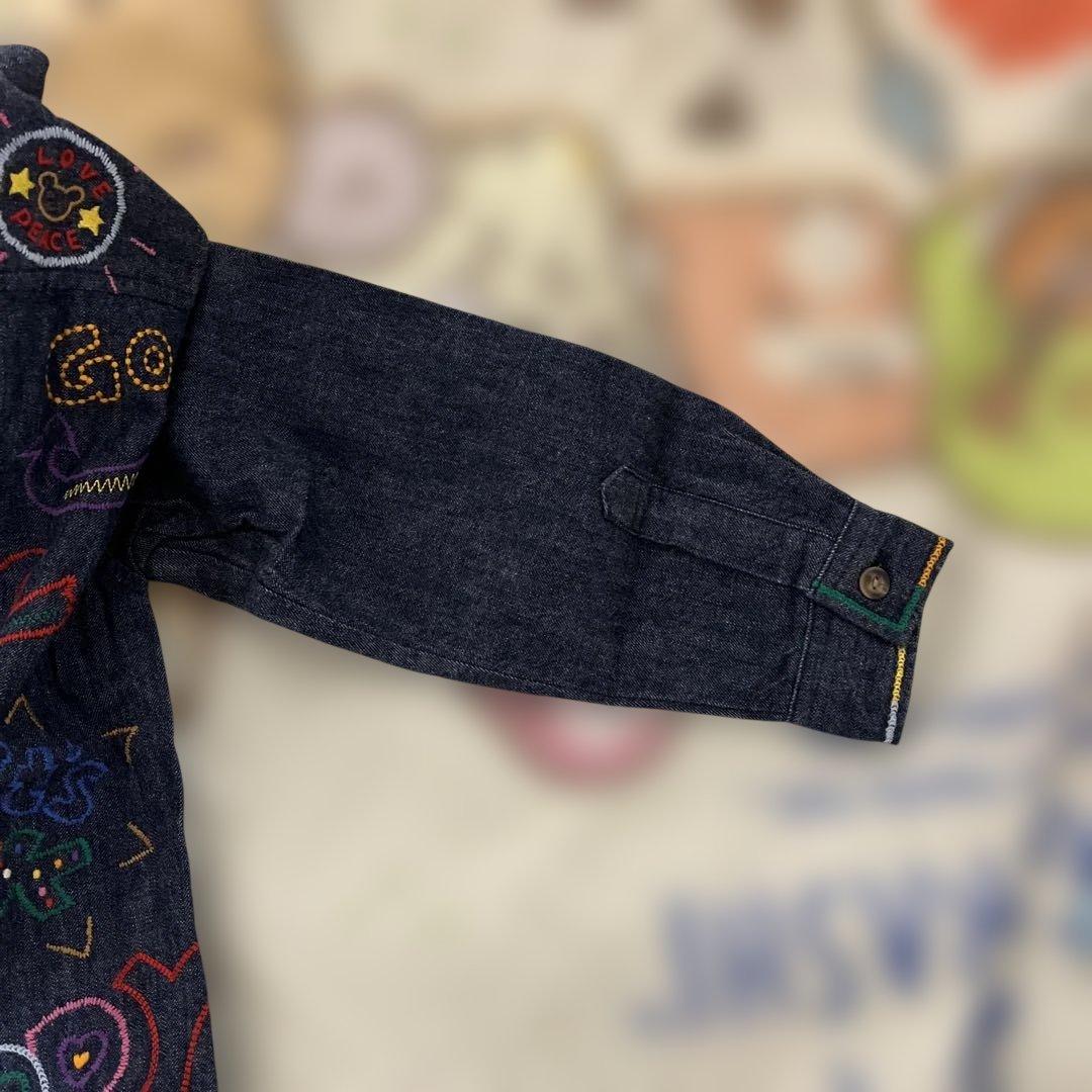 未使用タグ付ミキハウス 前後刺繍 ありデニムシャツ バッチ付 110