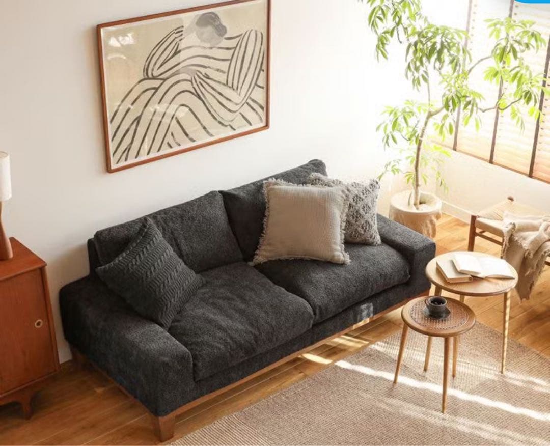 Re:CENO folk専用カバー 3人掛けソファー ブラック ヘリンボーン