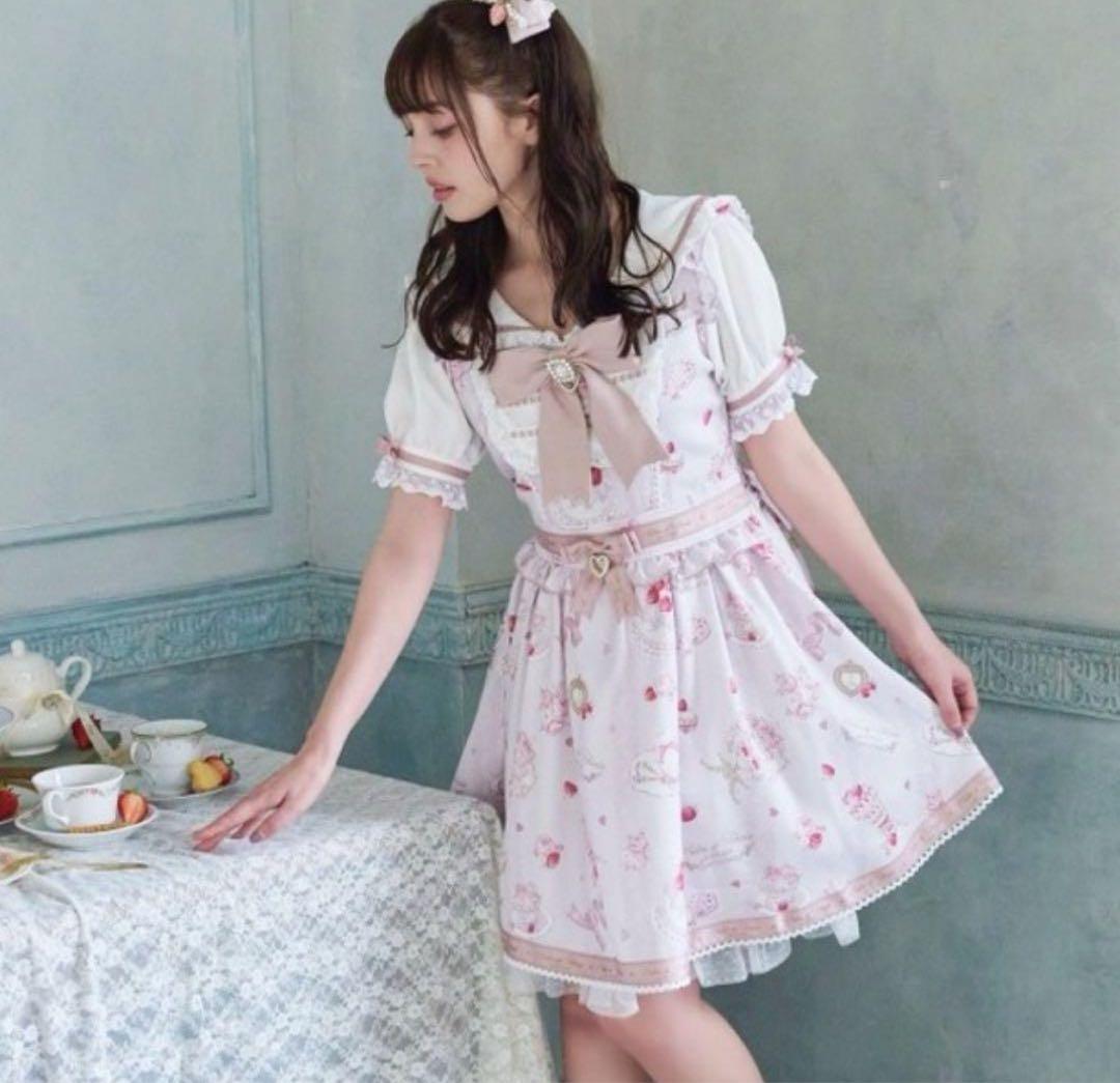 LIZLISA Salon de Fraise柄ワンピース 半袖 ピンク