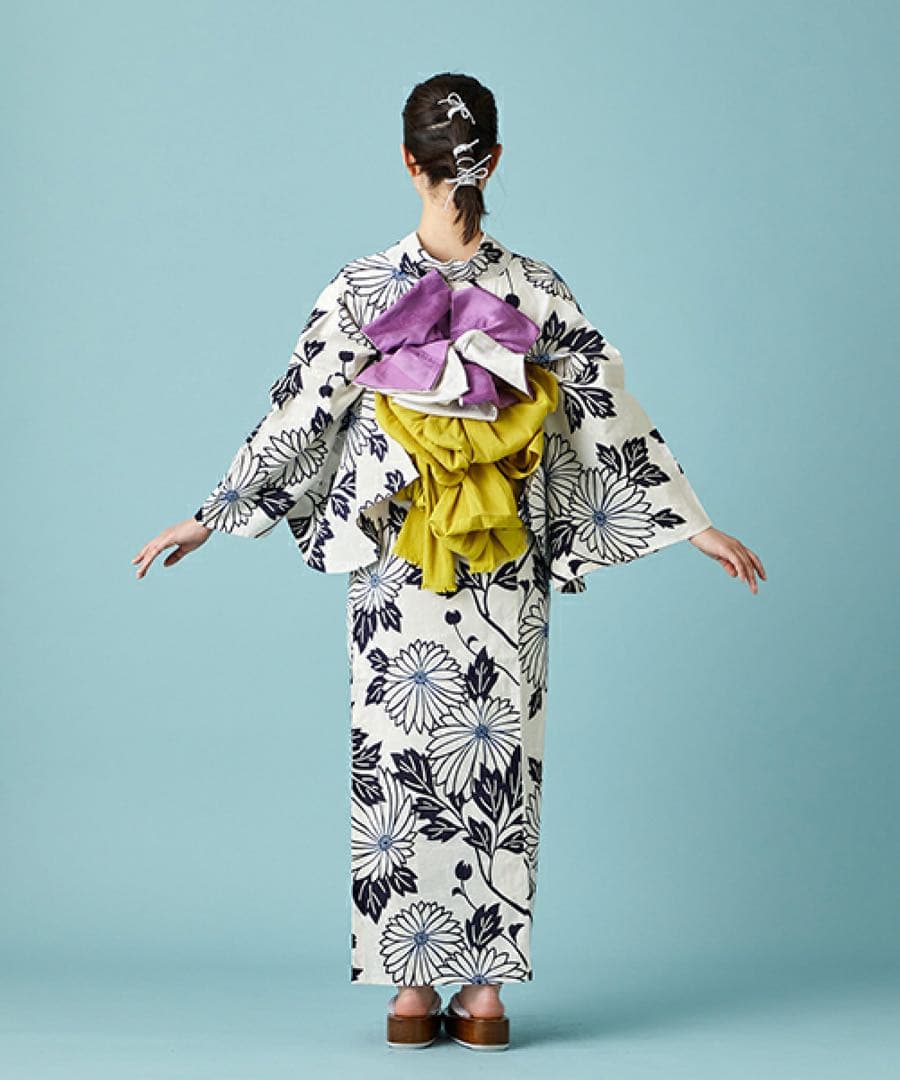 ふりふ 浴衣&帯セット「そしてゆめ」菊柄 綿100％