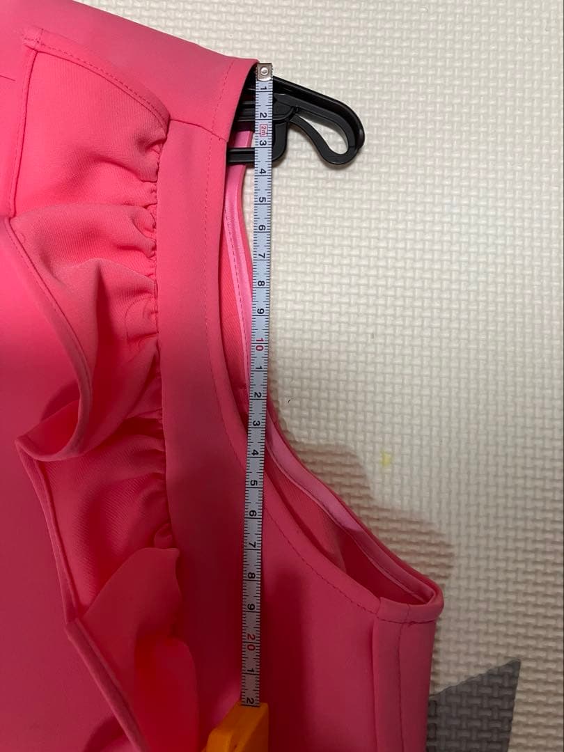 yokochan フリル付きピンクノースリーブロングワンピース