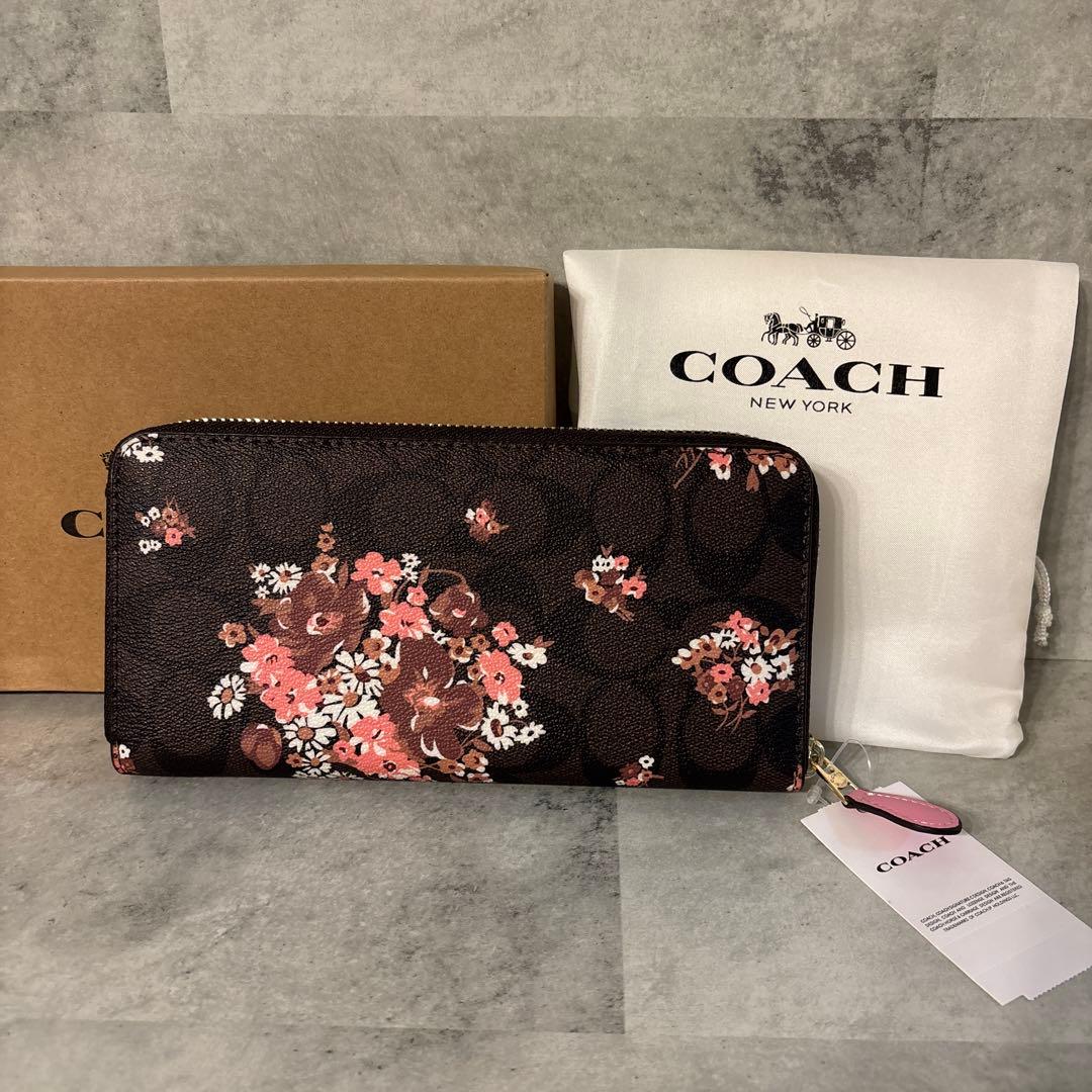 COACH 長財布 ブラウンマルチ IMBMC シグネチャー フローラルプリント