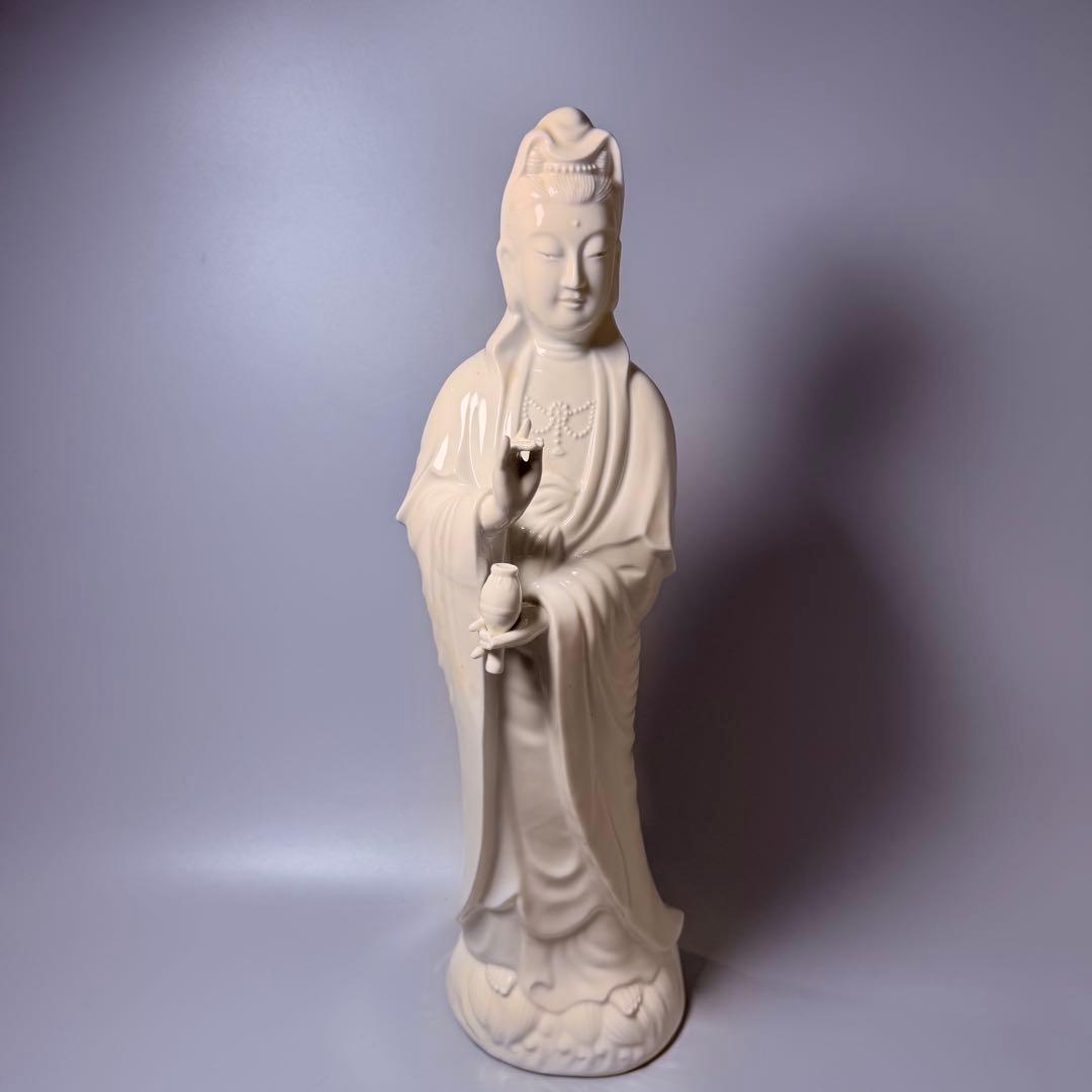 伊万里　鍋島　長春窯　白磁観音像　共箱有り　高さ45㎝