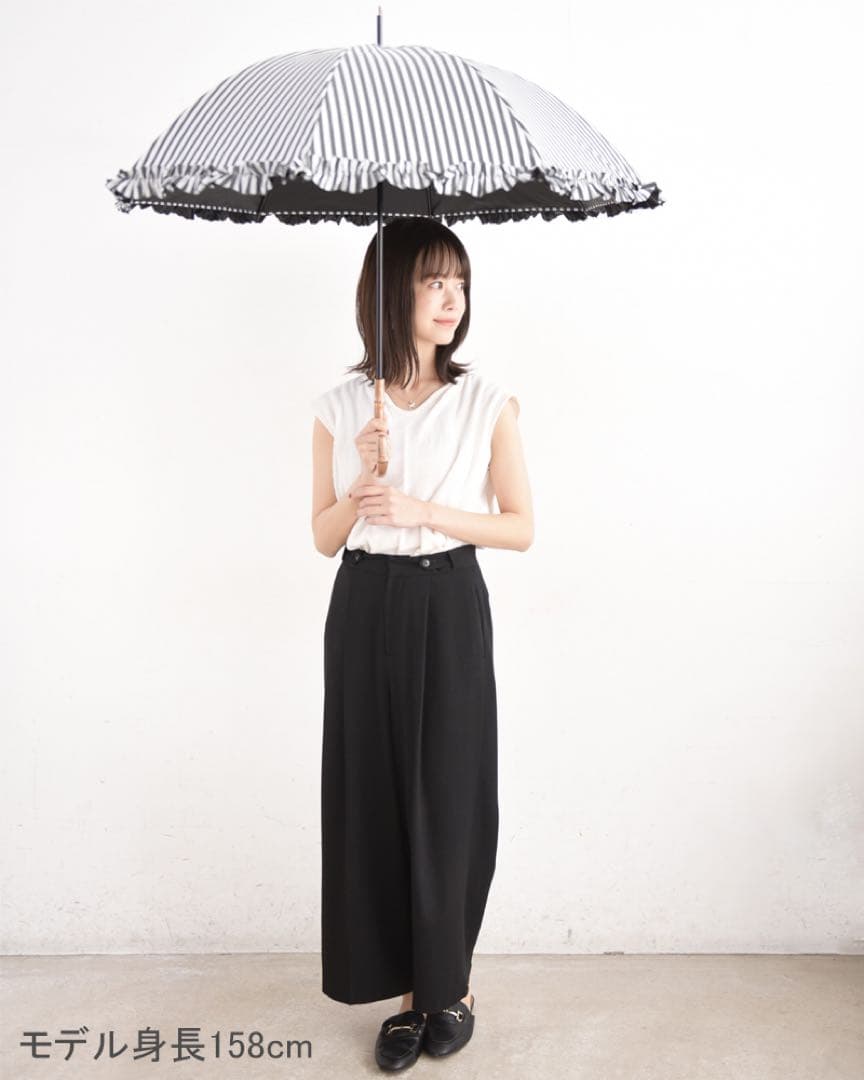 【サンバリア100】Mサイズ 白黒ストライプ フリル