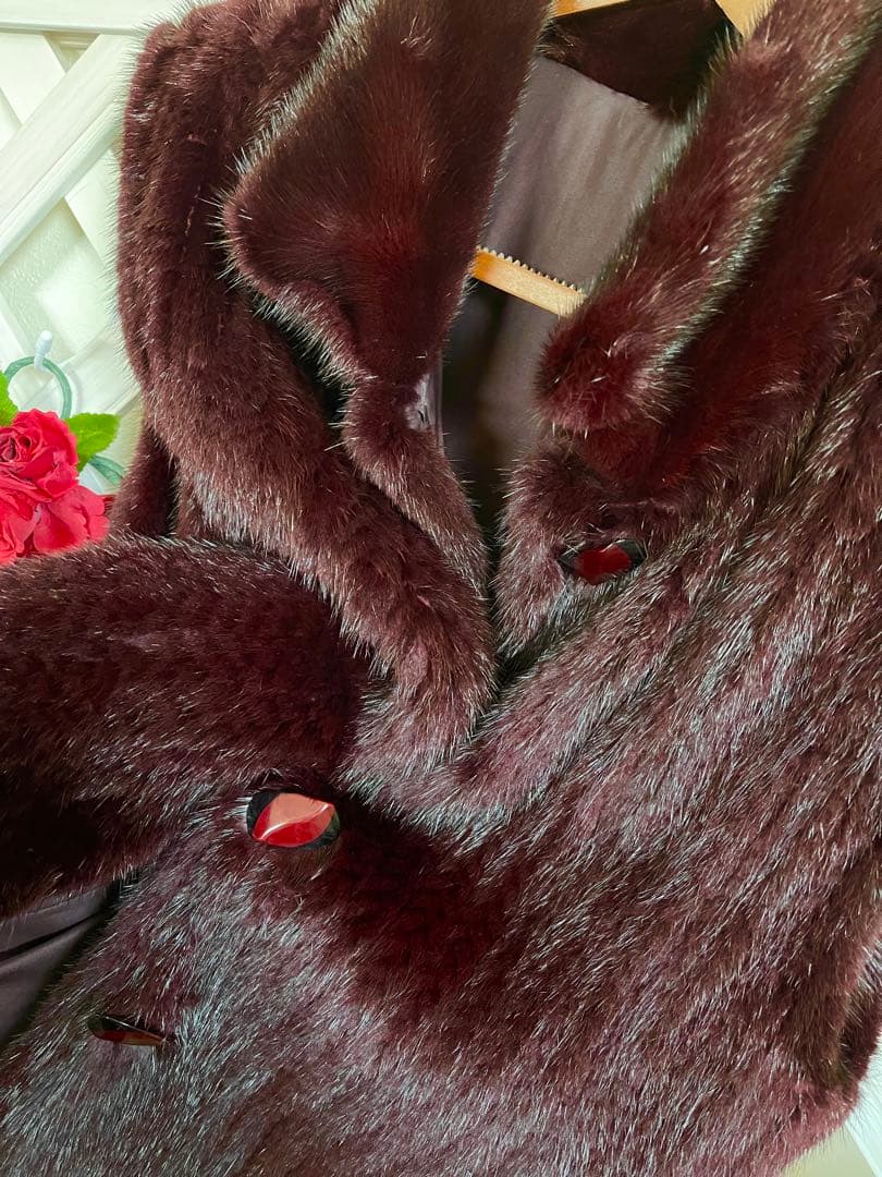 ⭐︎無事が土産⭐︎ 58万⭐︎リバーシブル⭐︎ミンクヤーン × 絹　バーガンディ