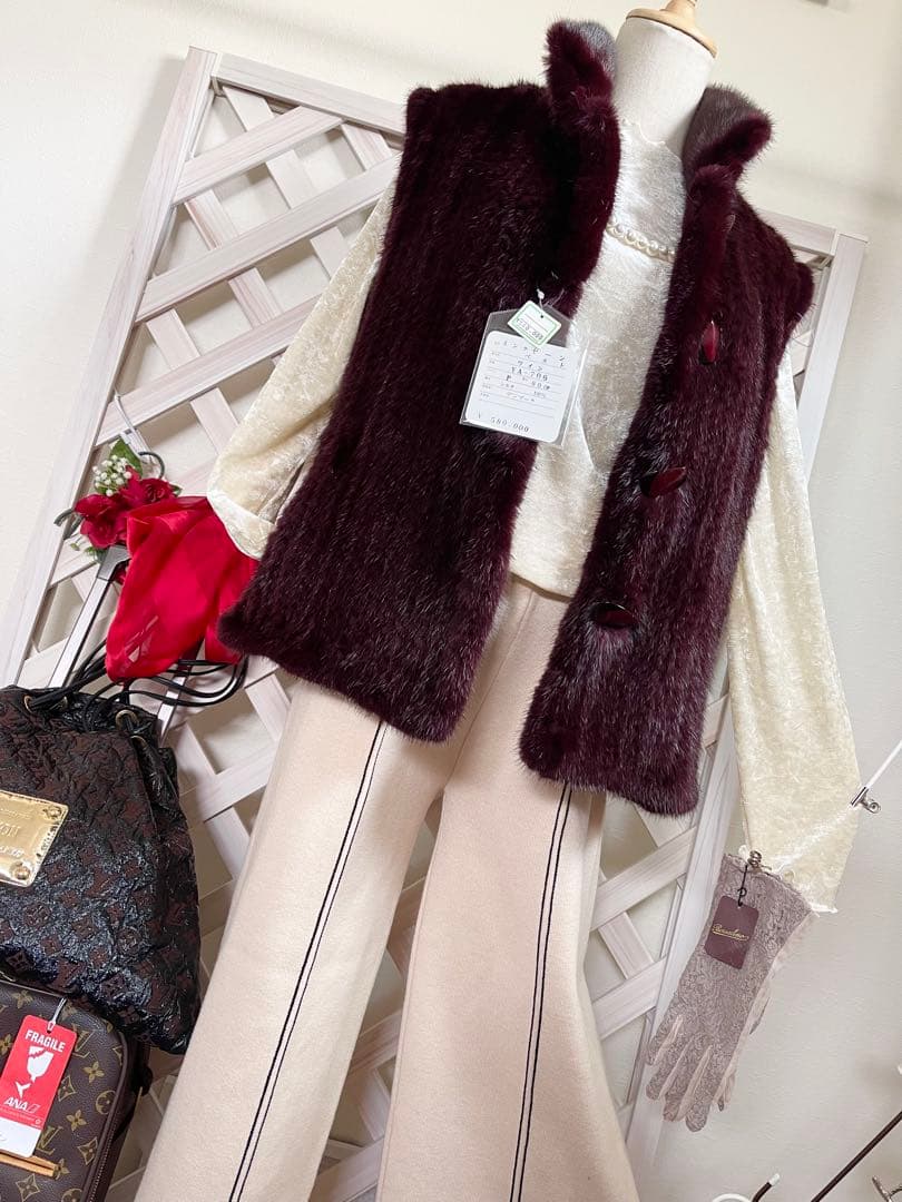 ⭐︎無事が土産⭐︎ 58万⭐︎リバーシブル⭐︎ミンクヤーン × 絹　バーガンディ