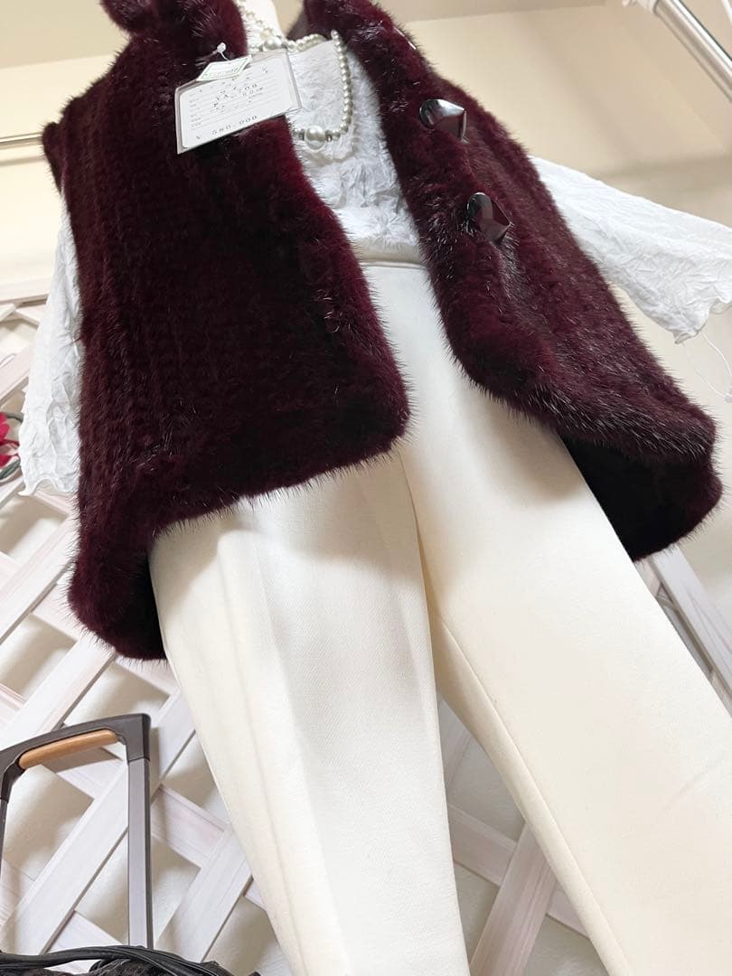 ⭐︎無事が土産⭐︎ 58万⭐︎リバーシブル⭐︎ミンクヤーン × 絹　バーガンディ